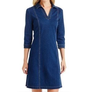 J. McLaughlin Blue V-Neck Knee-Length Dress EUC
 95% Cotton 5% spandex EUC